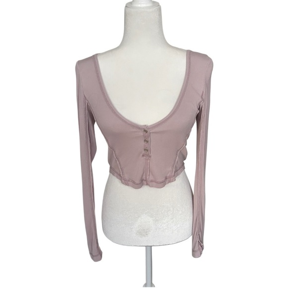 Urban Outfitters Tops - Urban Outfitters Out From Under Mauve Long Sleeve Button Front Crop Top Medium